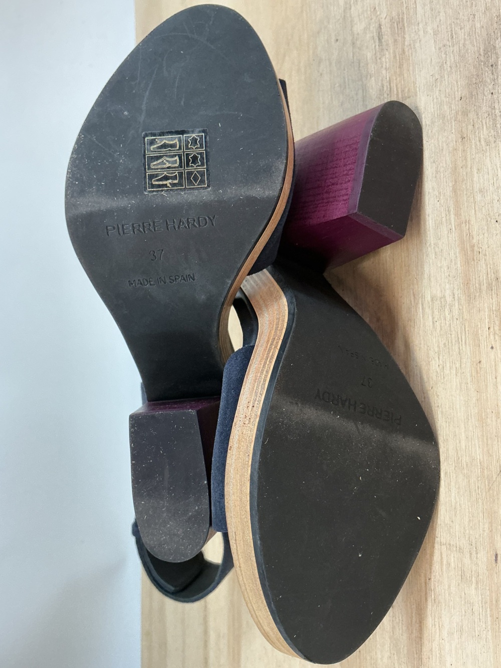 Pierre Hardy Navy Suede Ankle Strap Block Heel Sandals Size 37 - Picture 5 of 5